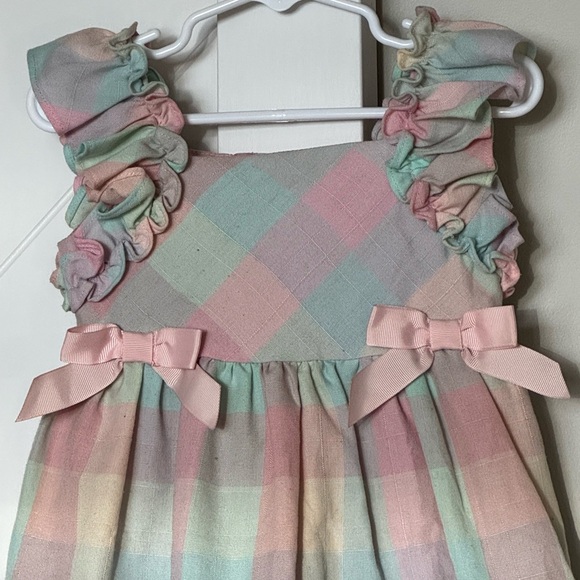 Bonnie Baby Pastel Plaid Ruffle Dress Size 24M Pink Green Easter Spring - Picture 3 of 7